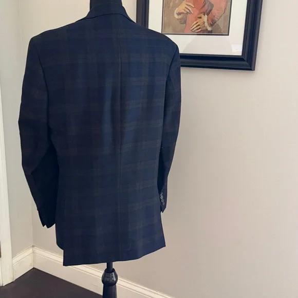 Lauren Ralph Lauren Men's 100% Wool Plaid Blazer Jacket Navy Blue Size 40R